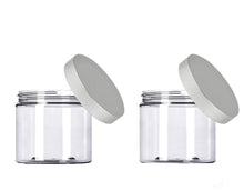 Load image into Gallery viewer, 3 LUXURY Hi Wall Amber 8 Oz PET Plastic Cosmetic Jars 240ml w/ Premium Matte SILVER Aluminum Caps Body Creams 240 ml Private Label Packaging