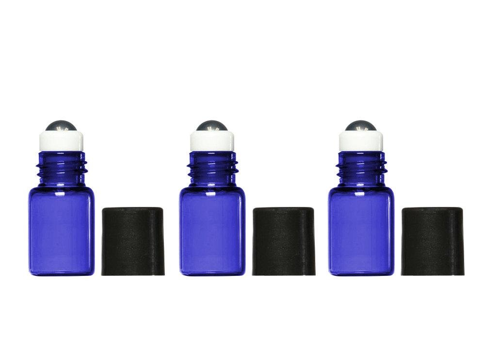 24 MINI 2ml Cobalt BLUE Glass Roller Ball Roll On Bottles Vials w/ Stainless Steel Rollers Perfume Essential Oil Samples 1 ml Lip Gloss