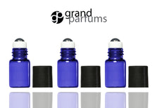 Load image into Gallery viewer, WHOLESALE 100 MINI 2ml Cobalt BLUE Glass Roller Ball Roll On Bottles Vials w/ Stainless Steel Rollers Perfume Essential Oil Samples 1 ml
