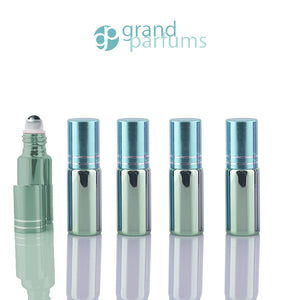 5 UPSCALE GOLD 5ml Glass Essential Oil Glass Roll On Bottles Stainless Steel Roller (1/3 Oz) Fabulous Metallic Colors UV Coating   5 ml