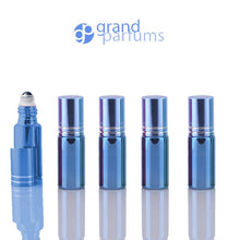 Load image into Gallery viewer, 5 UPSCALE RED 5ml Glass Essential Oil Glass Roll On Bottles Stainless Steel Roller (1/3 Oz) Fabulous Metallic Colors UV Coating   5 ml