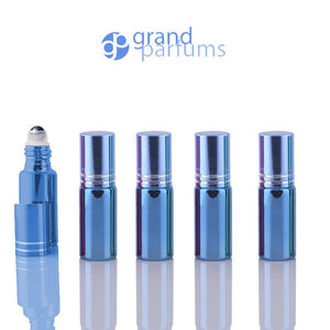 5 UPSCALE RED 5ml Glass Essential Oil Glass Roll On Bottles Stainless Steel Roller (1/3 Oz) Fabulous Metallic Colors UV Coating   5 ml