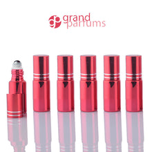 Load image into Gallery viewer, 5 UPSCALE LAVENDER 5ml Glass Essential Oil Glass Roll On Bottles Stainless Steel Roller (1/3 Oz) Fabulous Metallic Colors UV Coating   5 ml
