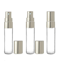 Load image into Gallery viewer, 12 Clear Glass 5ml Fine Mist Atomizer Bottles 5 ml w/ Gold Metallic Spray Mist Caps Perfume Cologne Travel Size Sample Packaging Bulk