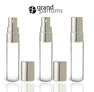 6 Clear Glass 5ml Fine Mist Atomizer Bottles 5 ml w/ Silver Metallic Spray Mist Caps Perfume Cologne Travel Size Sample Packaging Bulk