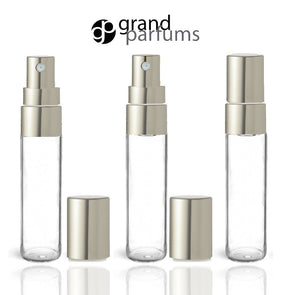 6 GOLD or SILVER Printed Glass 5ml Fine Mist Atomizer Bottles 5 ml w/ Metallic Spray Mist Cap Perfume Cologne Travel Size Sample Party Favor