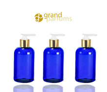 Load image into Gallery viewer, 12 Shiny Black 8 Oz 240ml MODERN  PET Boston Round Plastic Bottles w/ Lotion Soap Pump SLEEK High End Private Label Packaging Spa, Haircare