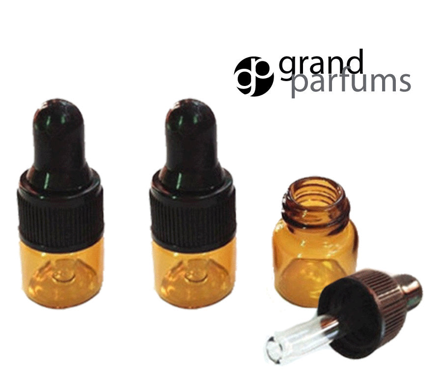 75 1ml AMBER Mini Glass Bottle Vials w/ Black Dropper 1 ml Vials Miniature Tester Essential Oil Serum, Aromatherapy, Sample, E-Liquid Juice