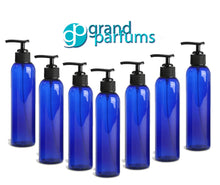 Load image into Gallery viewer, 3 Black 8 Oz PET Plastic Cosmo Bottes w/ Black Pump Lotion Pump Dispenser Cap, Shampoo Body Cream Soap Aromatherapy Private Label  240ml