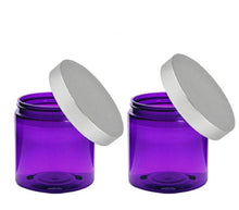 Load image into Gallery viewer, 3 LUXURY Hi Wall Blue 8 Oz Plastic PET Cosmetic Cream Jars 240ml w/ Premium Matte SILVER Aluminum Caps Body Cream Scrubs Salts, Masks 240 ml
