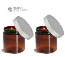 Load image into Gallery viewer, 12 LUXURY Hi Wall CLEAR 8 Oz Plastic Jars 240ml w/ Premium Matte SILVER Aluminum Caps Body Creams Scrubs Salts, Masks 240 ml Spa Packaging
