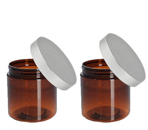 3 LUXURY Hi Wall Blue 8 Oz Plastic PET Cosmetic Cream Jars 240ml w/ Premium Matte SILVER Aluminum Caps Body Cream Scrubs Salts, Masks 240 ml